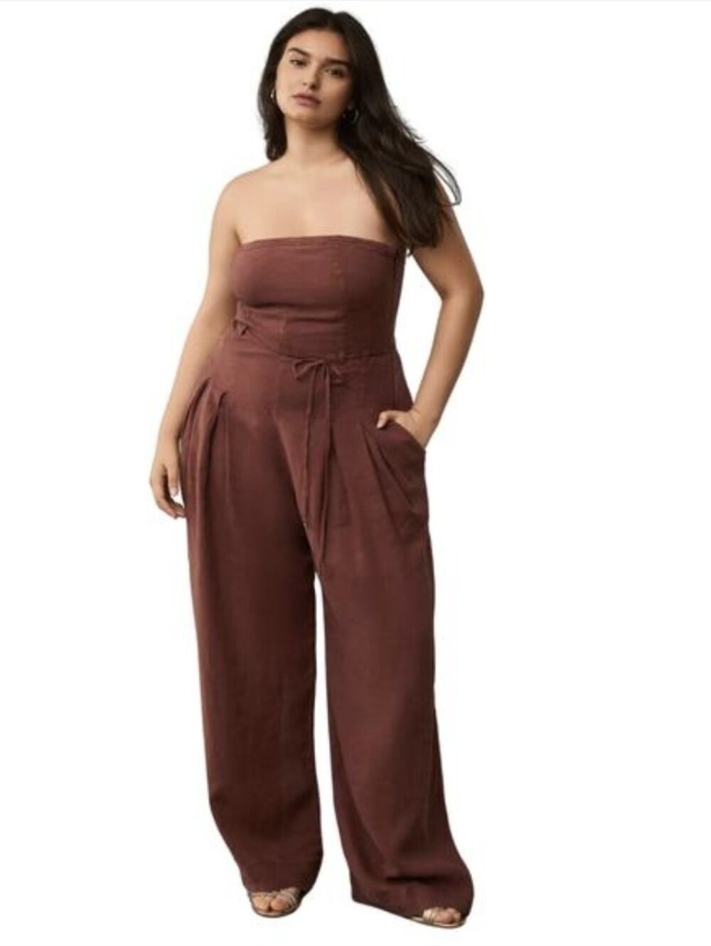 Anthropologie Strapless Wide-Leg Jumpsuit in Deep Brown
